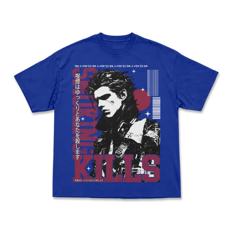 Vintage Smoking Kills Artwork Casual T-Shirt - Blue - US16-18(2XL) - image 13