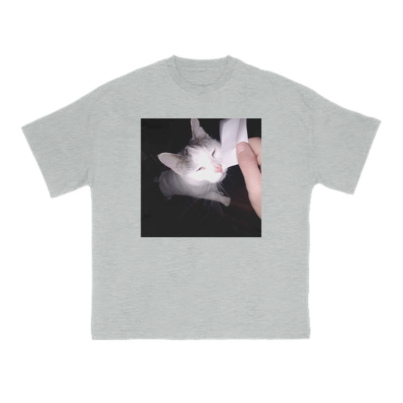 Unisex 100% Cotton Provocative Cat Print T-shirt - Grey - US16-18(2XL) - image 3