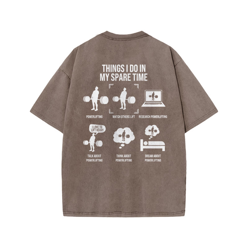 100% Cotton Things I Do  In My Spare Time Gym Print Acid Washed T-shirt - Coffee - US20-22(3XL) - image 5