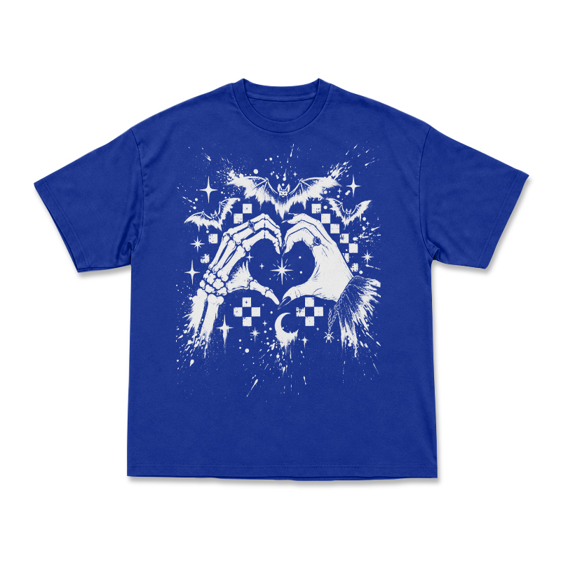 Gothic Skeleton Hand Heart Round Neck Graphic Print T-Shirt - Blue - US16-18(2XL) - image 10