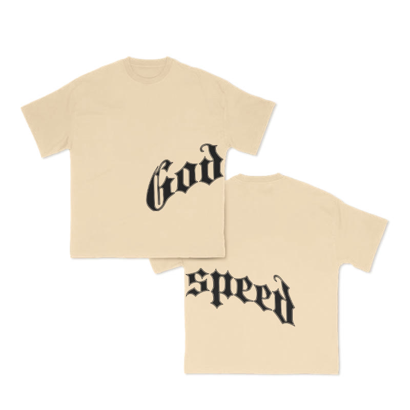 Unisex God Speed Print T-shirt - Apricot - US16-18(2XL) - image 5