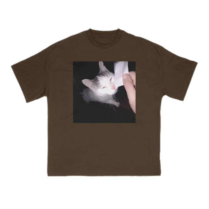 Unisex 100% Cotton Provocative Cat Print T-shirt - Coffee - US16-18(2XL) - image 6