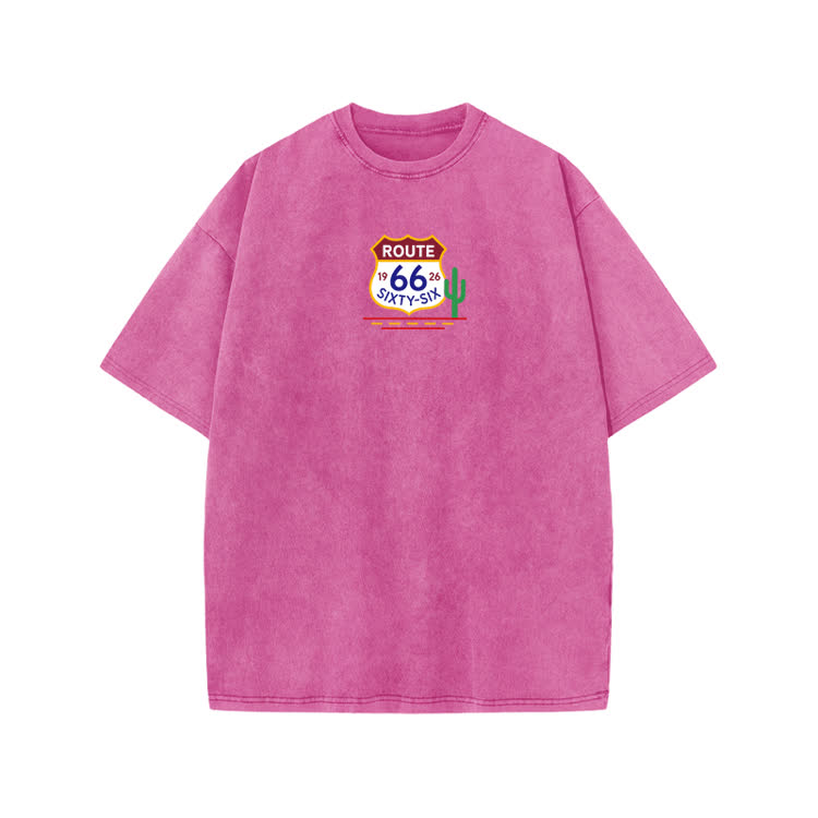 Vintage Route 66 Cactus Graphic Print Acid Washed T-shirt - Pink - US20-22(3XL) - image 9