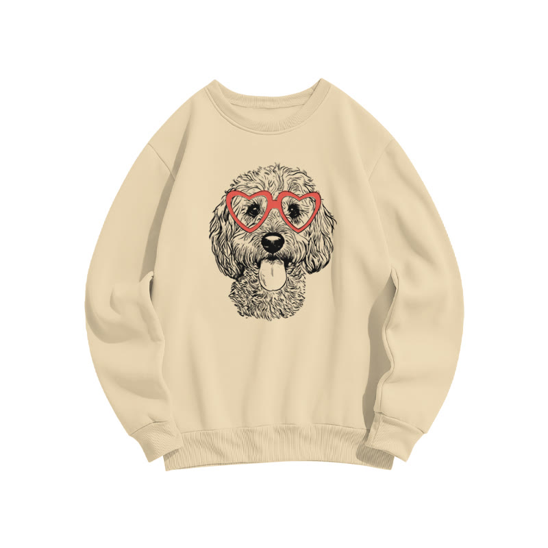 Curly-haired Puppy With Heart-shaped Glasses Valentine's Day Print Sweatshirt - Apricot - US16-18(2XL) - image 4