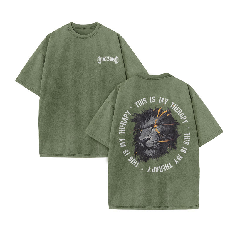100% Cotton This Is My Therapy Gym Print Acid Washed T-shirt - Army Green - US20-22(3XL) - image 8
