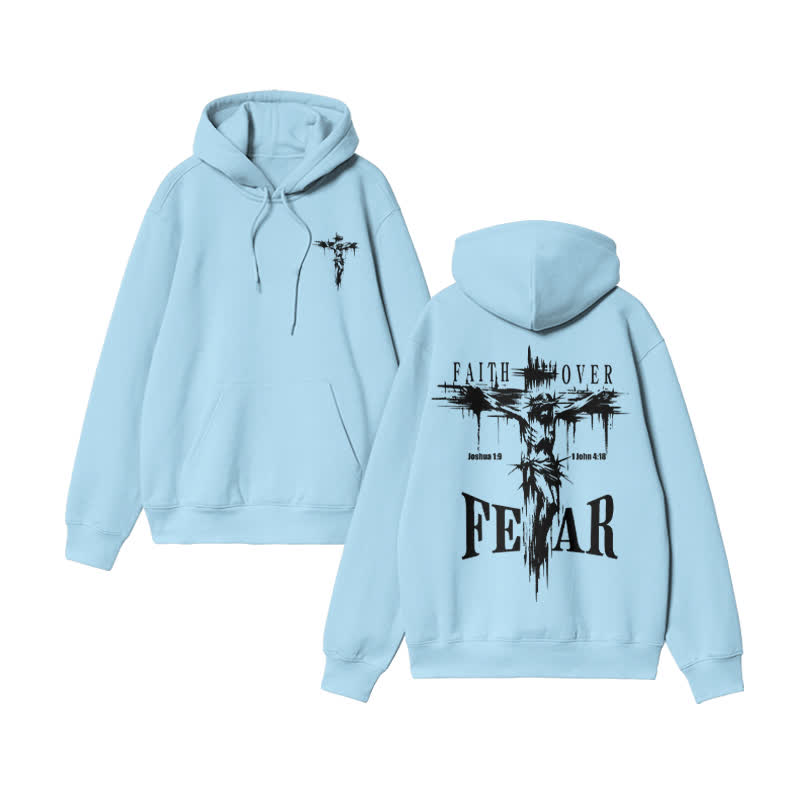Unisex 100% Cotton Faith Over Fear Print hoodie - Blue - US16-18(2XL) - image 6