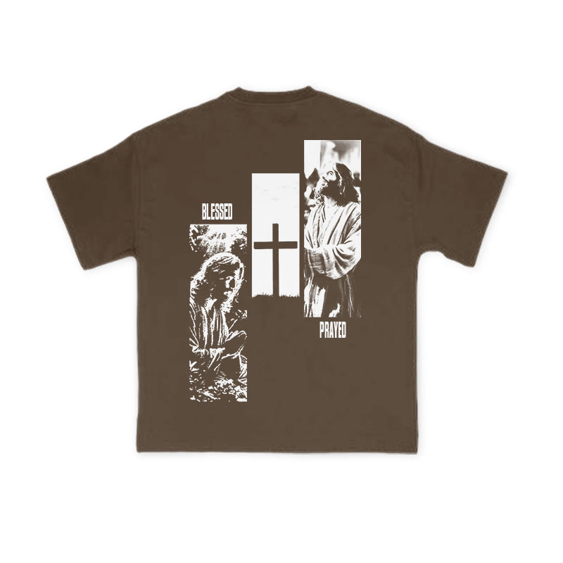Unisex 100% Cotton Blessed Prayed Print T-shirt - Coffee - US16-18(2XL) - image 7