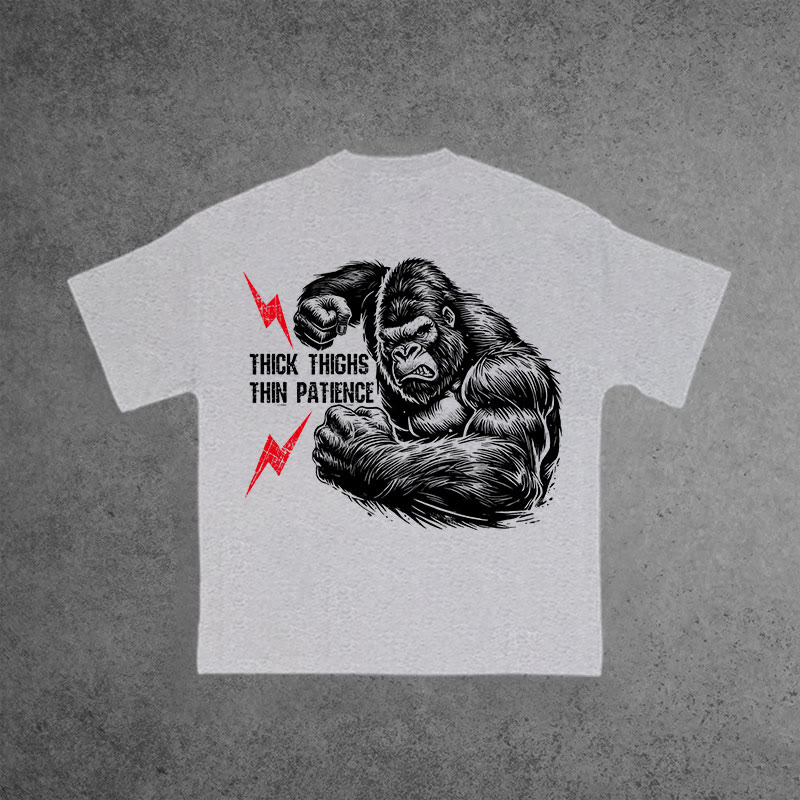 Gym 100% Cotton Thick Thighs Thin Patience Print T-shirt - Grey - US16-18(2XL) - image 5