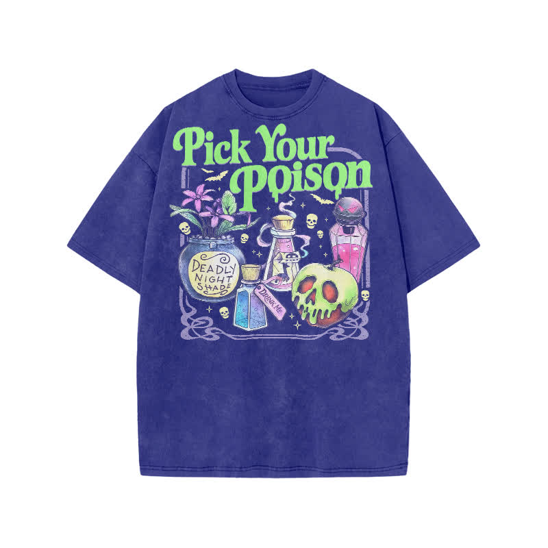 Dark Aesthetic Pick Your Poison Acid Washed Graphic T-Shirt - Blue - US20-22(3XL) - image 3
