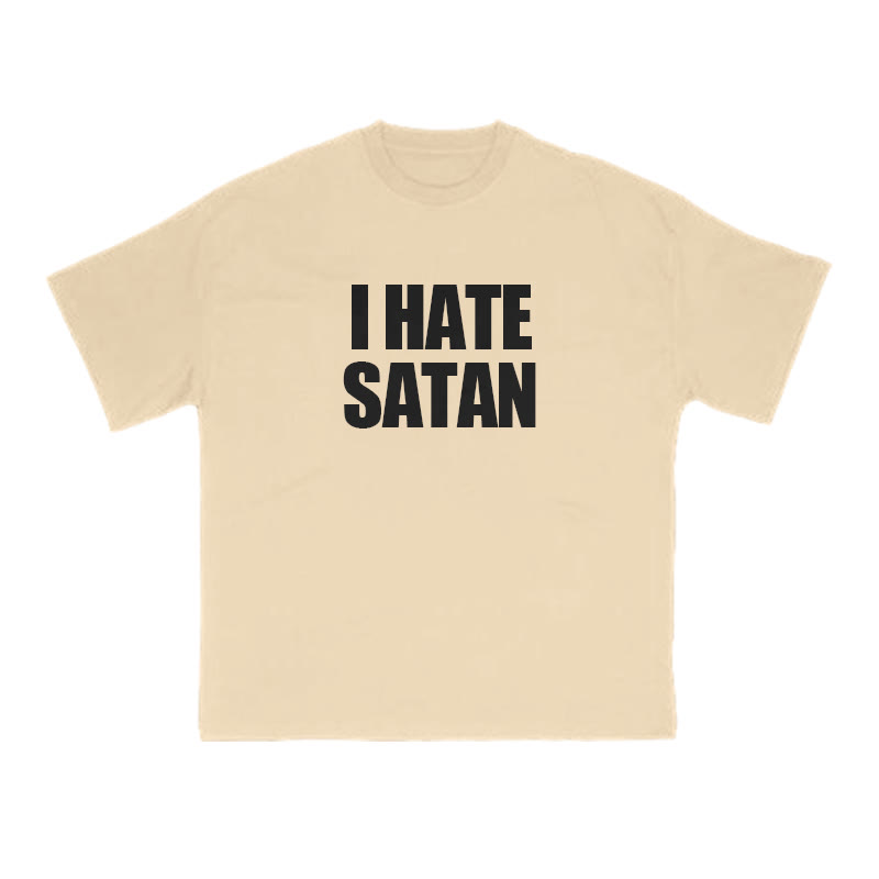 I Hate Satan Print T-shirt - Apricot - US16-18(2XL) - image 4