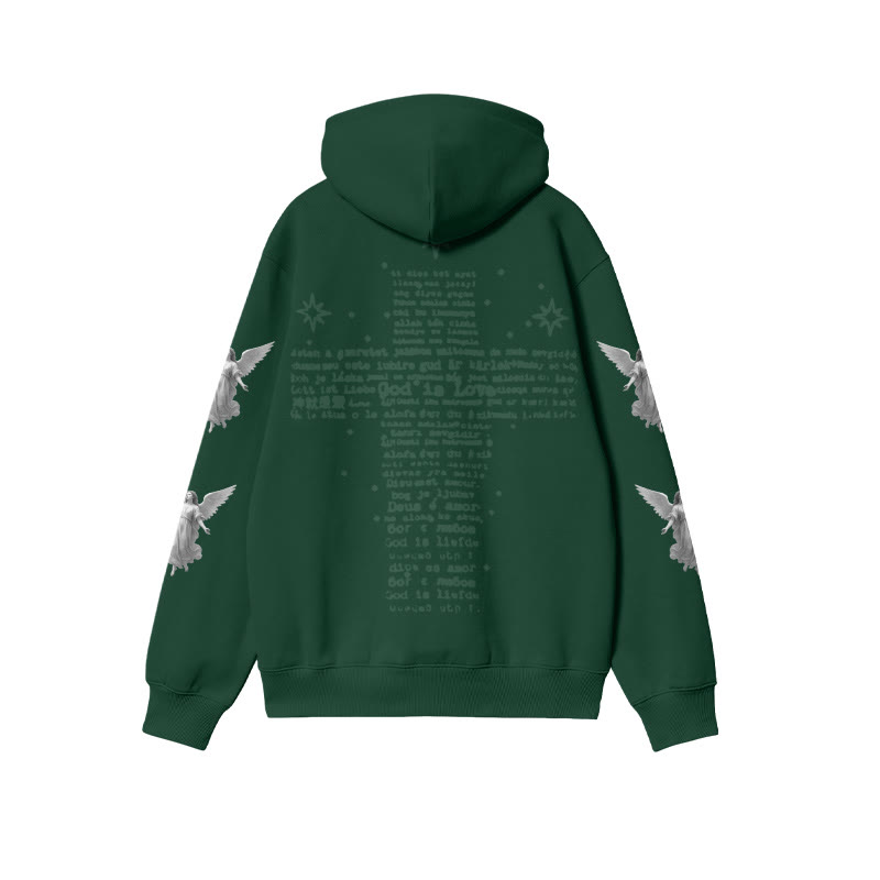 Unisex 100% Cotton God Is Love Angels Print Hoodie - Dark Green - US16-18(2XL) - image 8