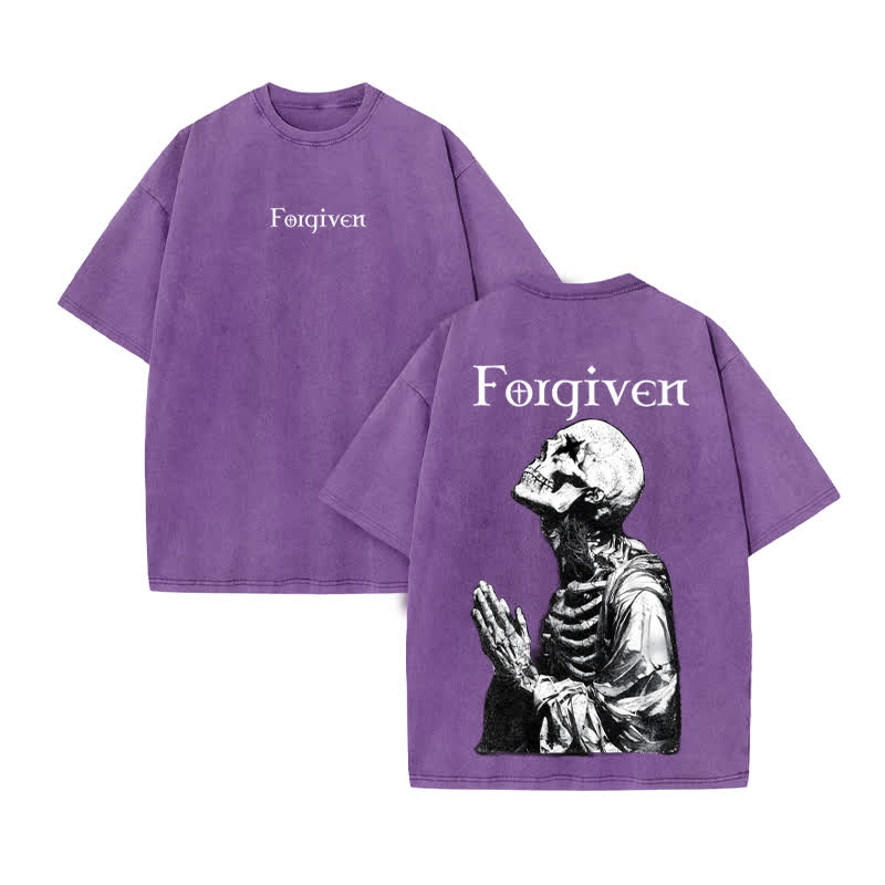 Unisex  Forgiven Print Acid Washed T-shirt - Purple - US20-22(3XL) - image 9