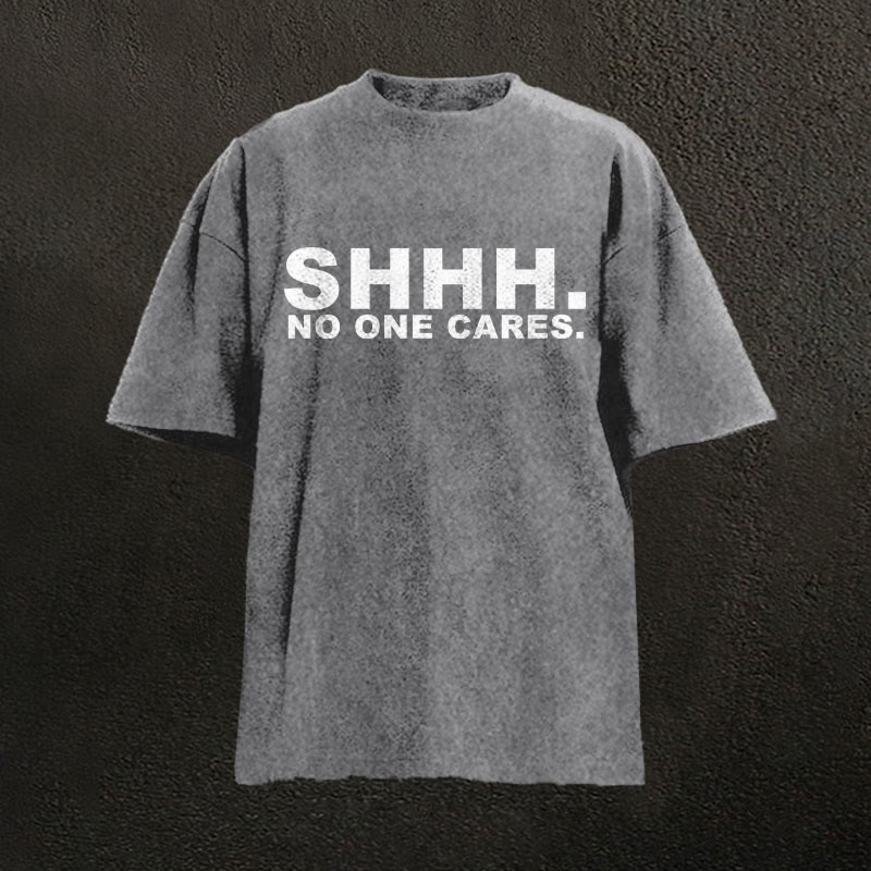 100% Cotton No One Cares Printed Washed T-shirt - Grey - 2XL - image 5