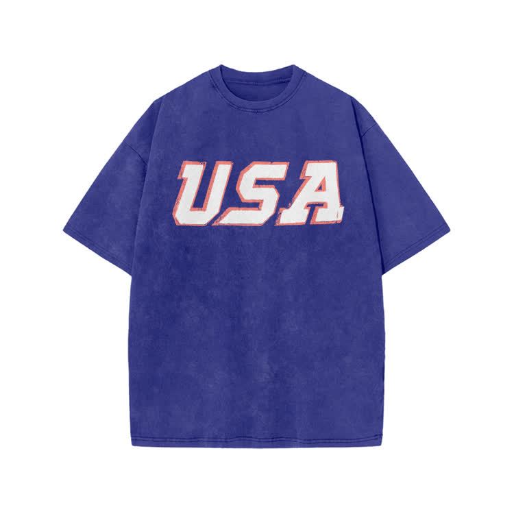 Vintage USA Graphic Print Acid Washed T-shirt - Blue - US20-22(3XL) - image 7