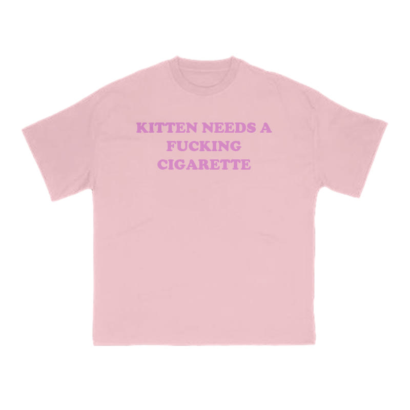 Kitten Needs A Fucking Cigarette Print T-shirt - Pink - US16-18(2XL) - image 7
