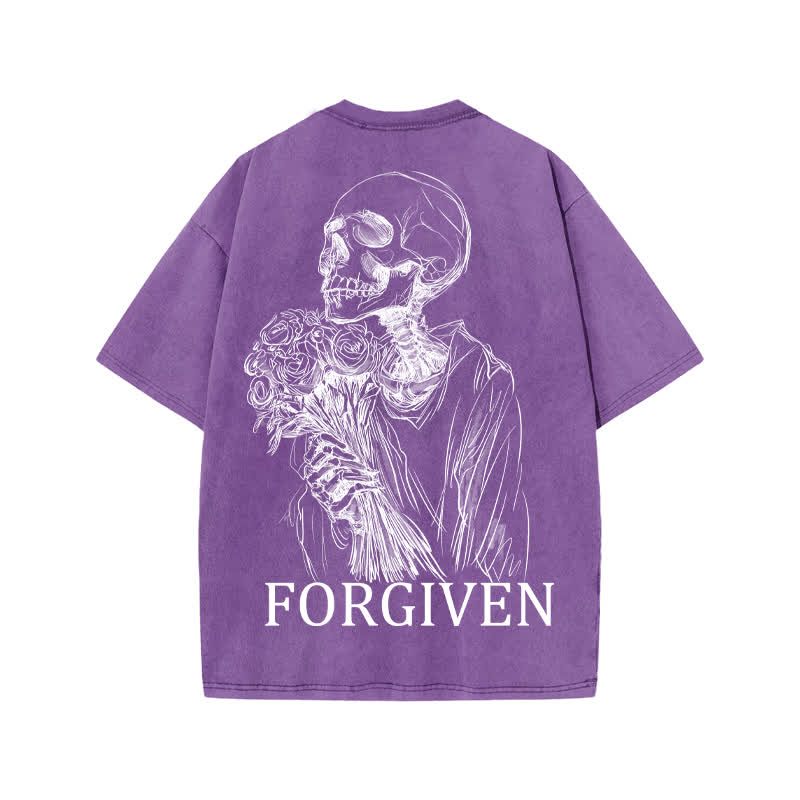 Unisex Forgiven Print Acid Washed T-shirt - Purple - US20-22(3XL) - image 9
