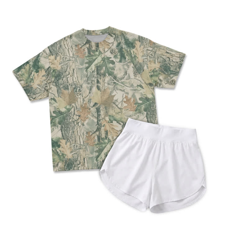 Vintage Camo Print T-Shirt & Short Two Piece Set - Green - 2XL - image 3