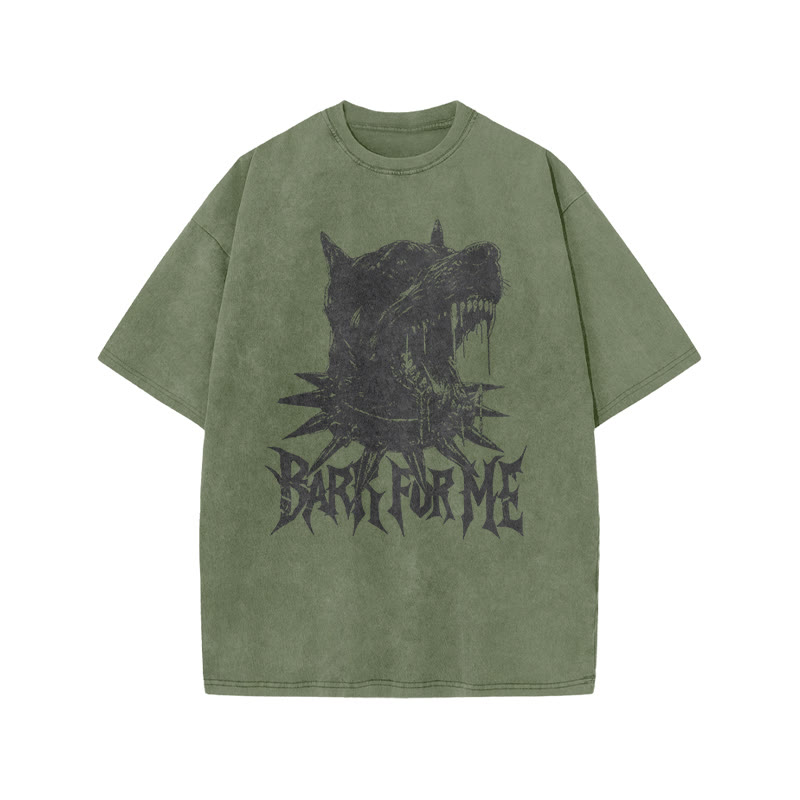 Roaring Mastiff Bark For Me Print Acid Washed T-shirt - Army Green - US20-22(3XL) - image 5