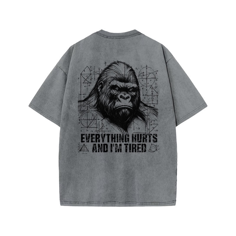 100% Cotton Everything Hurts And I'm Tired Gym Print Acid Washed T-shirt - Grey - US20-22(3XL) - image 4