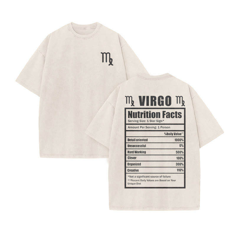 VIRGO Nutrition Facts Print Acid Washed T-shirt - Beige - US20-22(3XL) - image 3