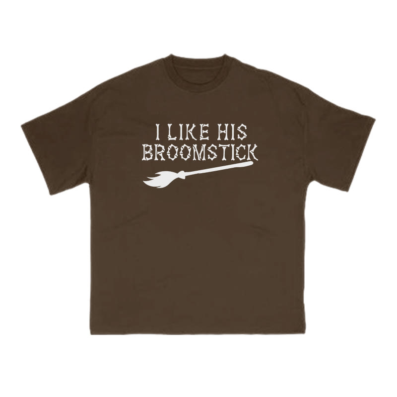 Unisex 100% Cotton I Like His Broomstick Halloween Print Couple T-shirt - Coffee - US16-18(2XL) - image 6