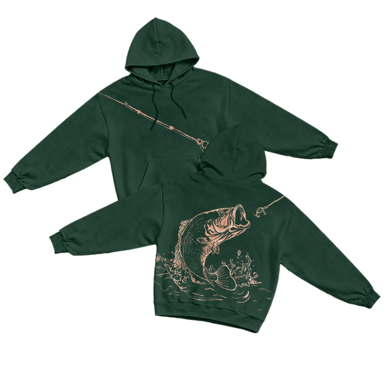 Streetwear Fishing Line Art Hoodie - Dark Green - US16-18(2XL) - image 5
