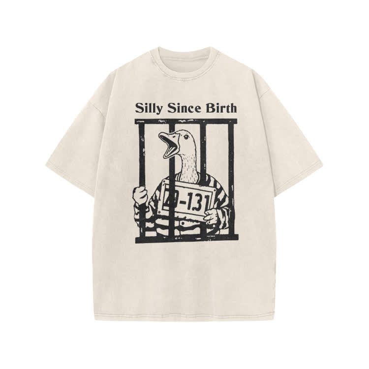 Vintage Silly Since Birth Duck Print Acid Washed T-shirt - Beige - US20-22(3XL) - image 3