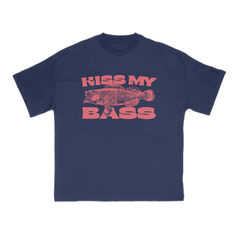 Kiss My Bass Print T-shirt - Navy Blue - US16-18(2XL) - image 13