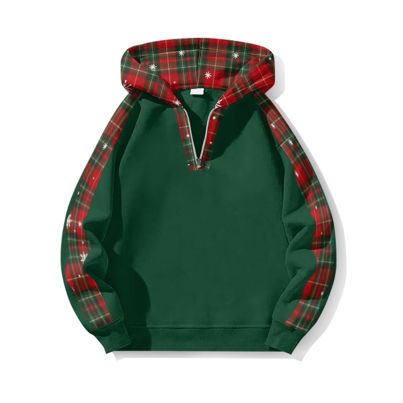 Christmas Snowflake Plaid Patchwork Print Half Zip Hoodie - Green - US32-34(5XL) - image 4