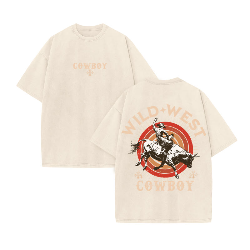 Unisex 100% Cotton Wild Western Style Print Acid Washed T-shirt
