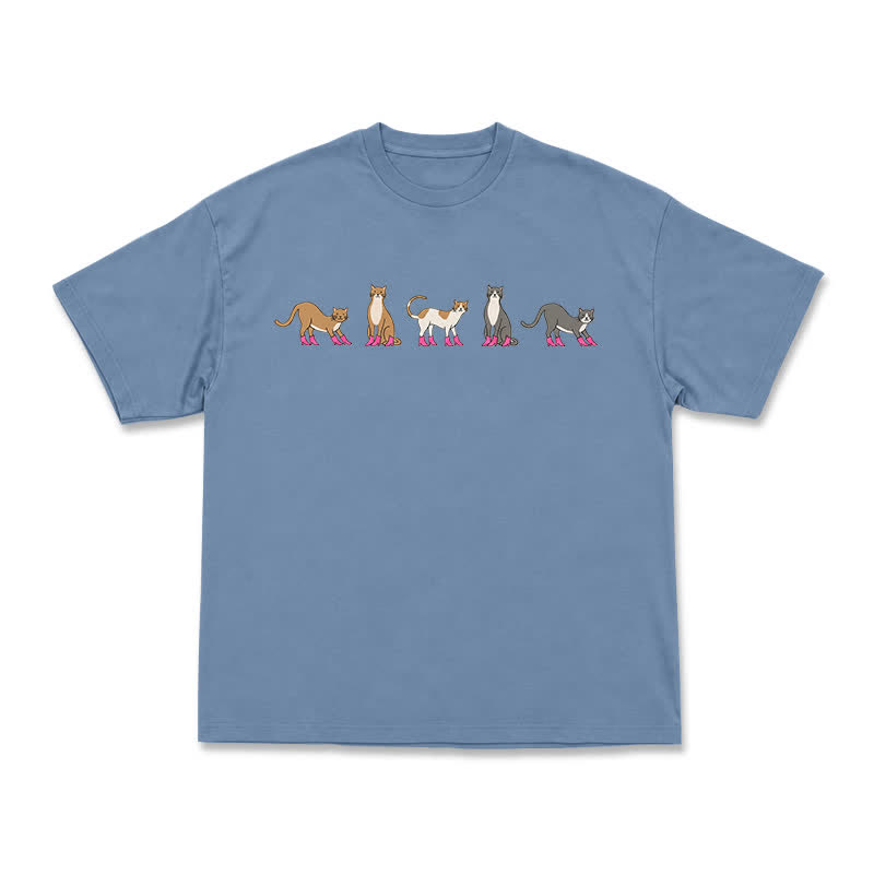 Minimal Graphic Cat Row Boxy Short Sleeve Everyday T-Shirt - Dusty Blue - US16-18(2XL) - image 10