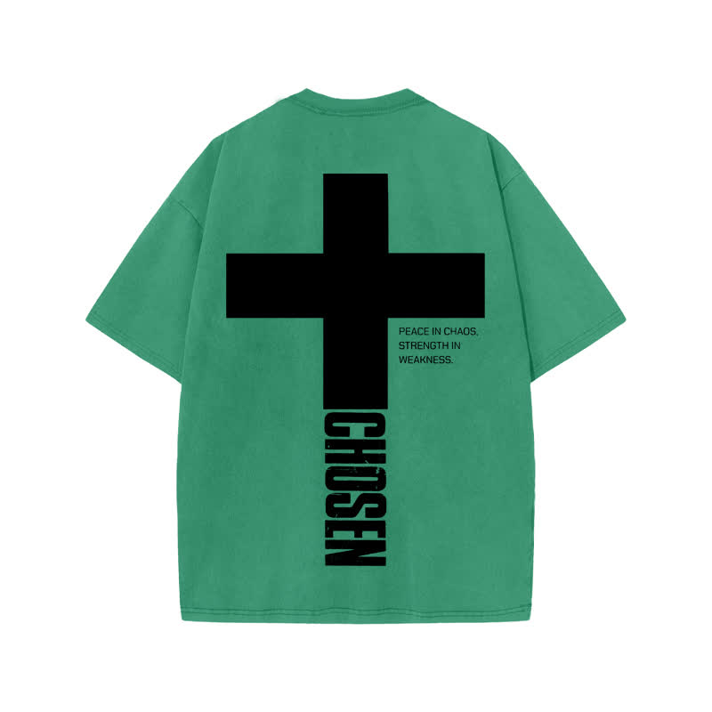 Unisex 100% Cotton Jesus Chosen Print Acid Washed T-shirt - Green - US20-22(3XL) - image 6