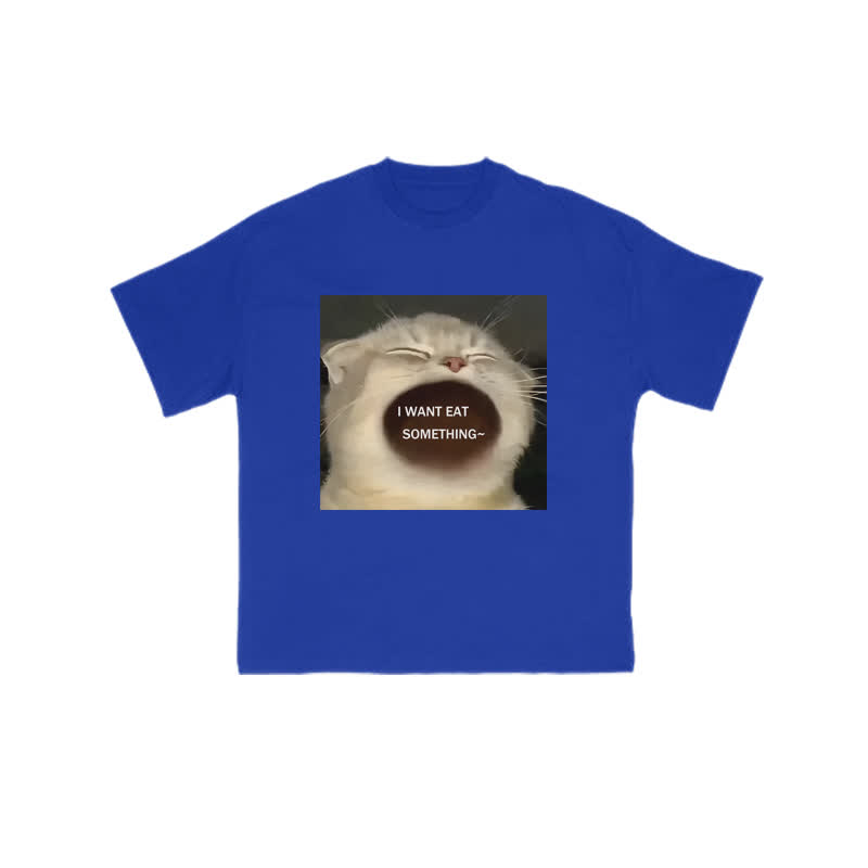 Unisex 100% Cotton Greedy Cat Print T-shirt - Blue - US16-18(2XL) - image 6