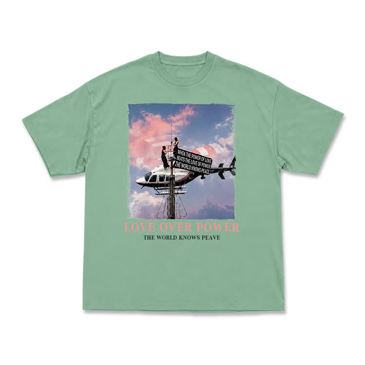 Unisex Love Over Power Statement Graphic T-Shirt - Light Green - US16-18(2XL) - image 10