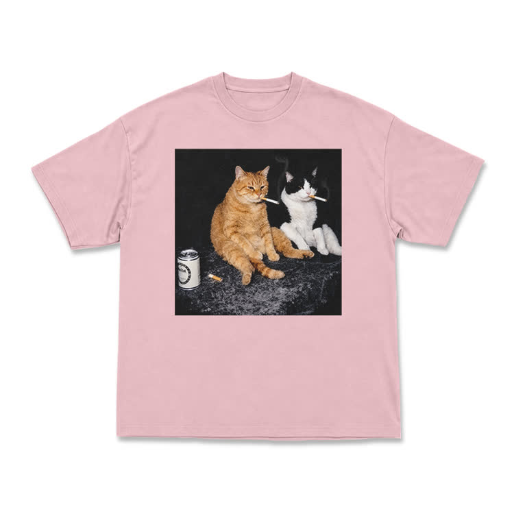 Vintage Smoking Cats Graphic T-Shirt - Pink - US16-18(2XL) - image 10