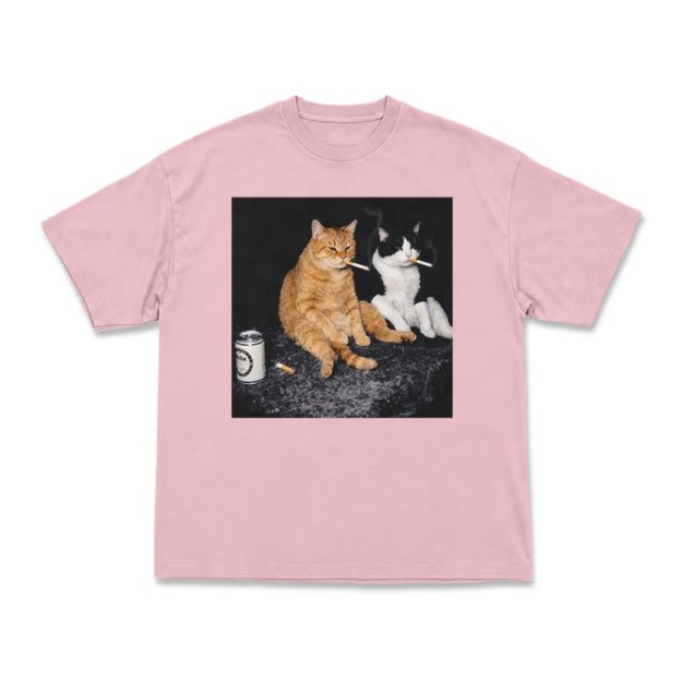 Vintage Smoking Cats Graphic T-Shirt - Pink - US16-18(2XL) - image 10