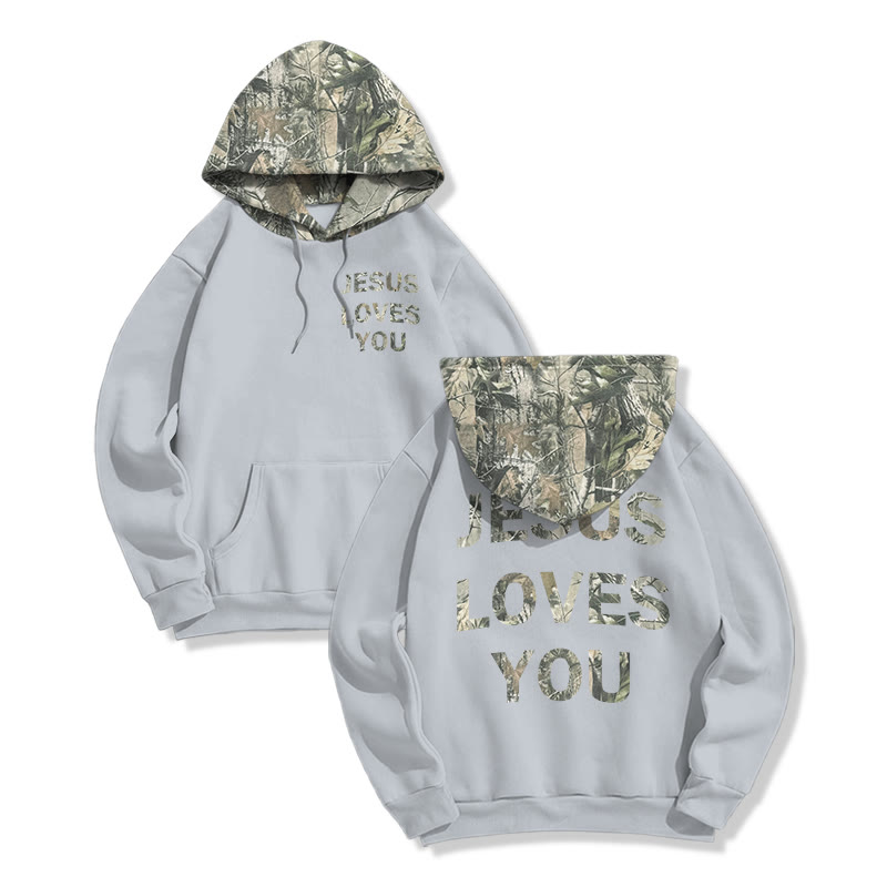 Jesus Loves You Dead Leaves Camouflage Print Hoodie - Grey - US28-30(4XL) - image 4