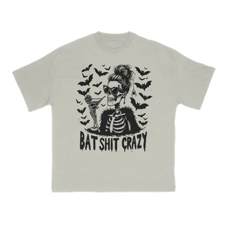Unisex 100% Cotton Bat Shit Crazy Halloween Print T-shirt - Warm Grey - US16-18(2XL) - image 4
