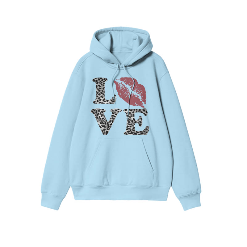 Leopard Love And Red Lip Print Hoodie - Blue - US16-18(2XL) - image 8