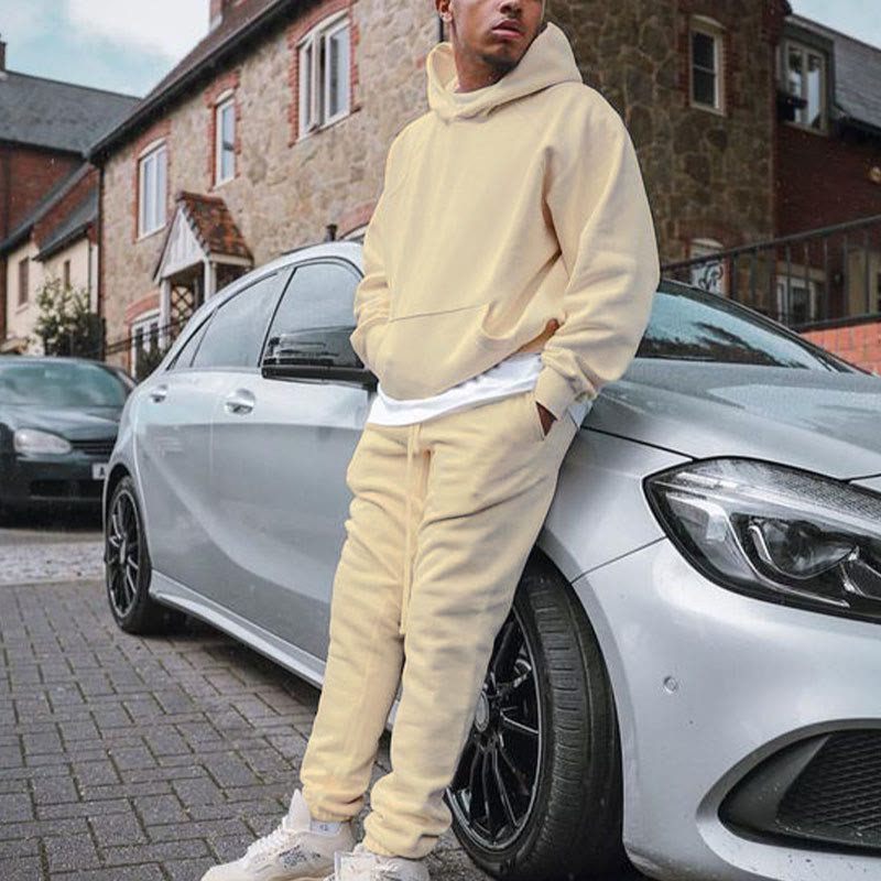 100% Cotton Solid Color Casual Loose Hoodie And Sweatpants Two-piece Set