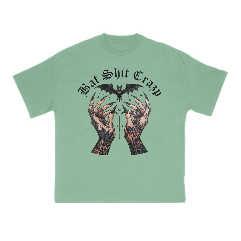 Unisex 100% Cotton Bat Shit Crazy Halloween Print T-shirt - Green - US16-18(2XL) - image 8