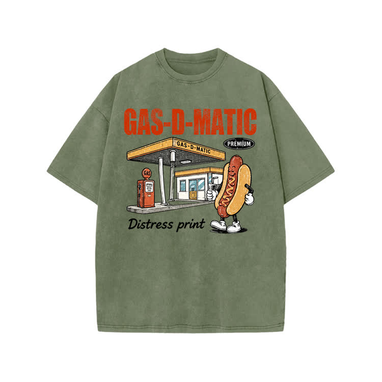 Vintage Gas-D-Matic Distressed Graphic Print Acid Washed T-shirt - Army Green - US20-22(3XL) - image 4