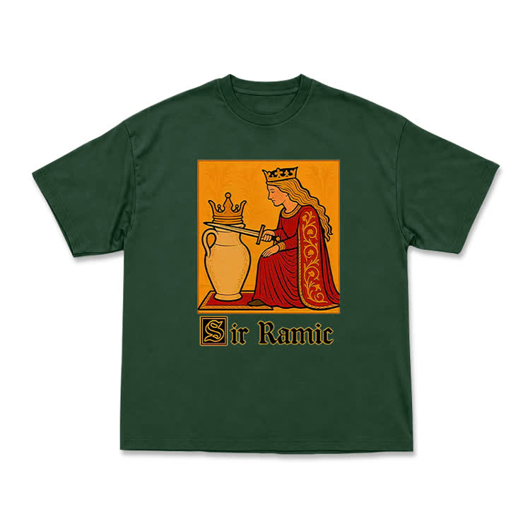 Medieval Card Style Sir Ramic Streetwear Graphic T-Shirt - Green - US16-18(2XL) - image 10