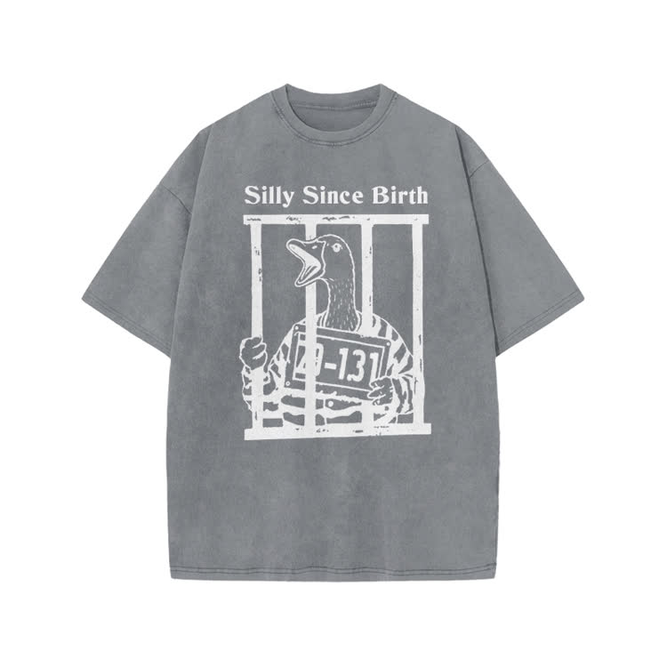 Vintage Silly Since Birth Duck Print Acid Washed T-shirt - Grey - US20-22(3XL) - image 5