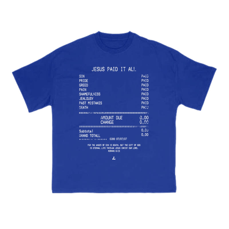 Unisex Jesus Paid It All Print T-shirt - Blue - US16-18(2XL) - image 9