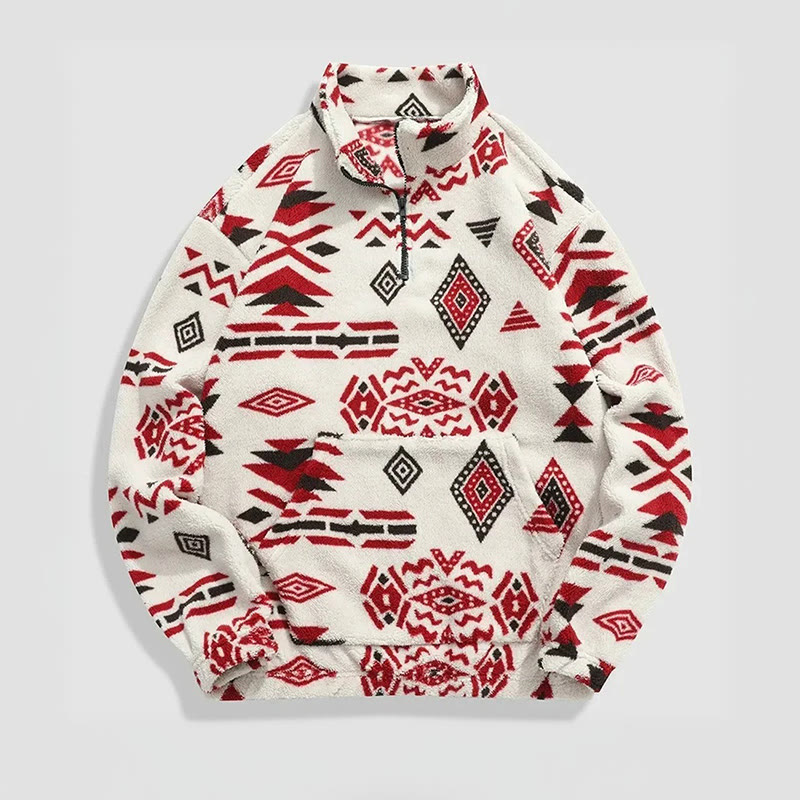 Ethnic Style Stand-up Collar Furry Sweatshirt - Red - 2XL - image 3