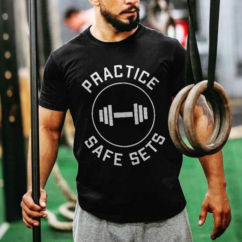 Unisex 100% Cotton Practice Saves Sets Gym Print T-shirt - Black - US20-22(3XL) - image 3