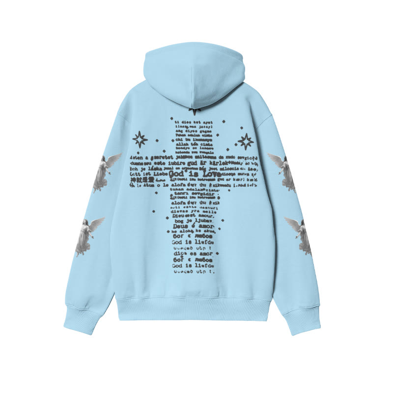 Unisex 100% Cotton God Is Love Angels Print Hoodie - Blue - US16-18(2XL) - image 7