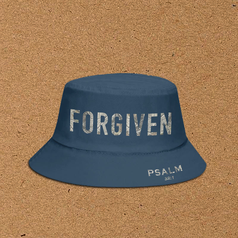 Dead Leaves Camouflage Forgiven Psalm 32:1 Print Bucket Hat - Blue - XL(62cm) - image 4