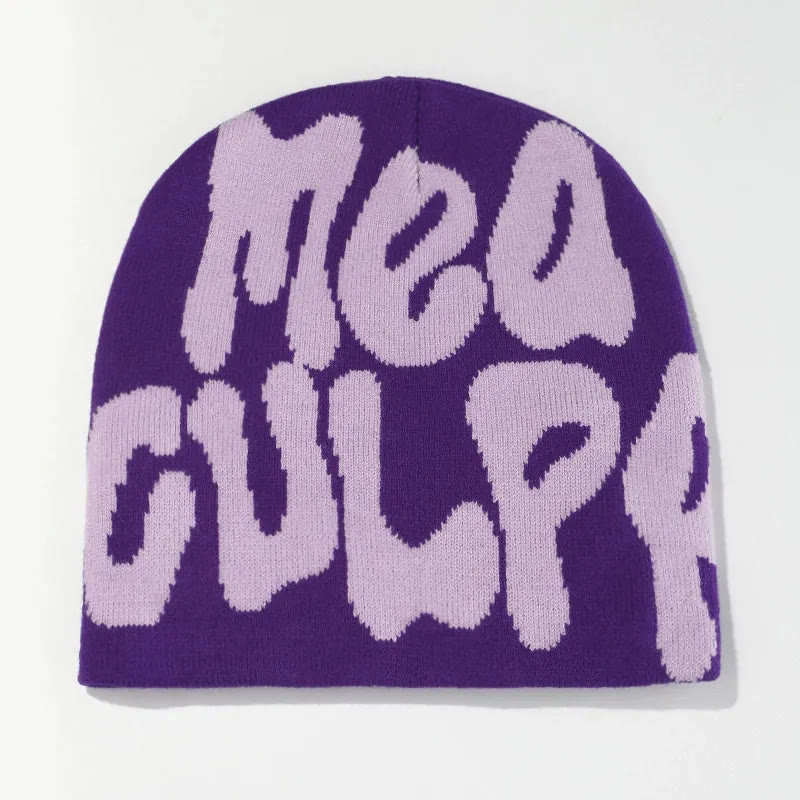 Mea Culpa Pattern Knit Hat - Purple - one size - image 17